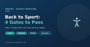 Returning to sport after knee surgery — the four gates: time, strength, power, and movement mechanics