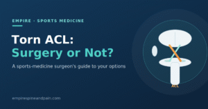 Illustration of a knee with the ACL highlighted — torn ACL surgery guide