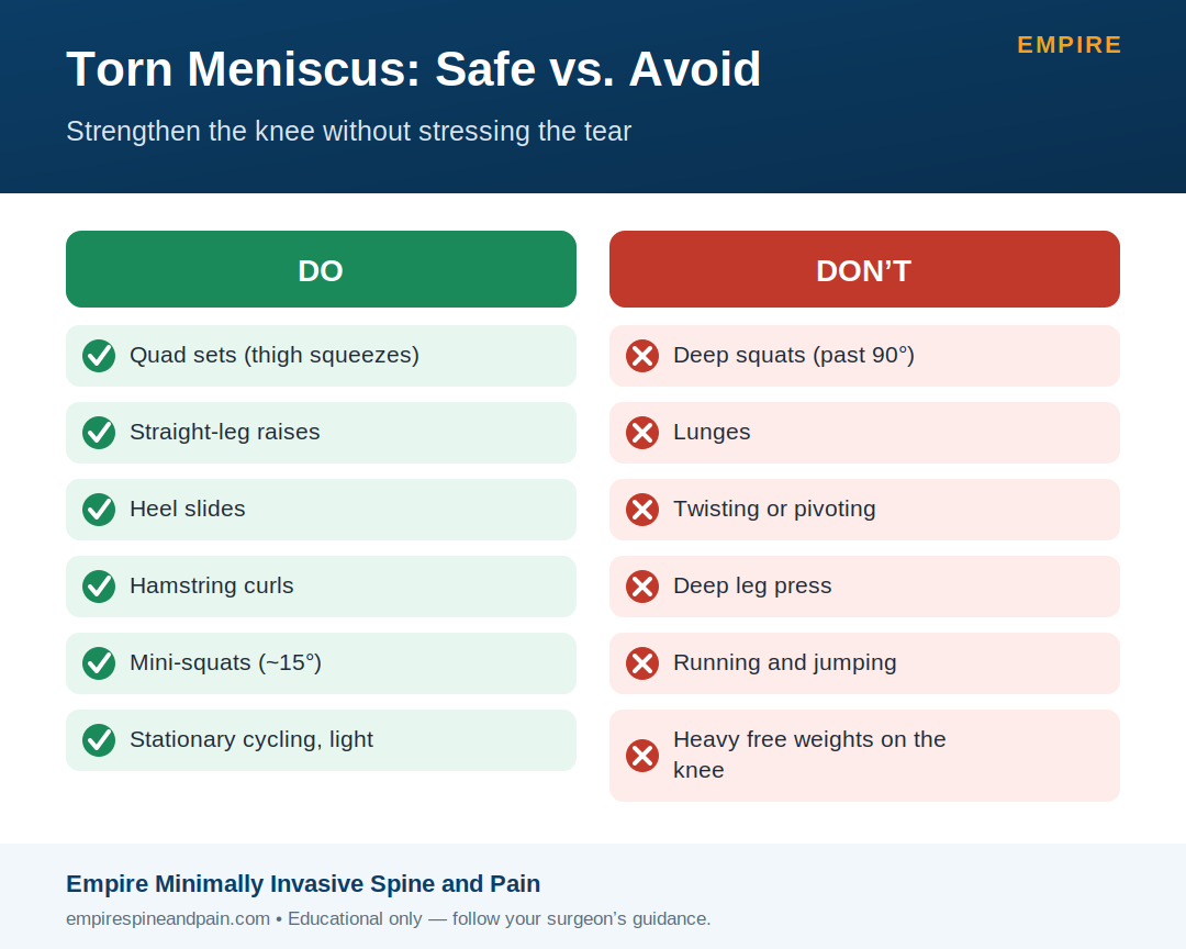 Torn meniscus: safe exercises vs exercises to avoid